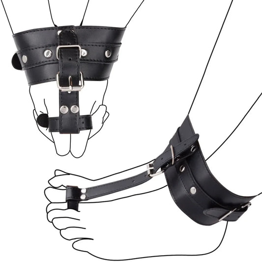 BDSM Leather Thumb Toes Bondage Cuffs